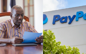 A photo collage of President William Ruto and PayPal logo