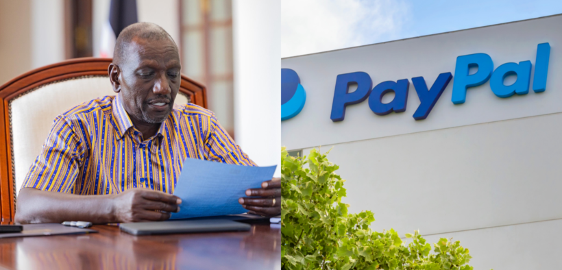 A photo collage of President William Ruto and PayPal logo