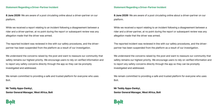 Bolt Suspends Victor After Allegations of Misconduct With Customer.Photo/ file