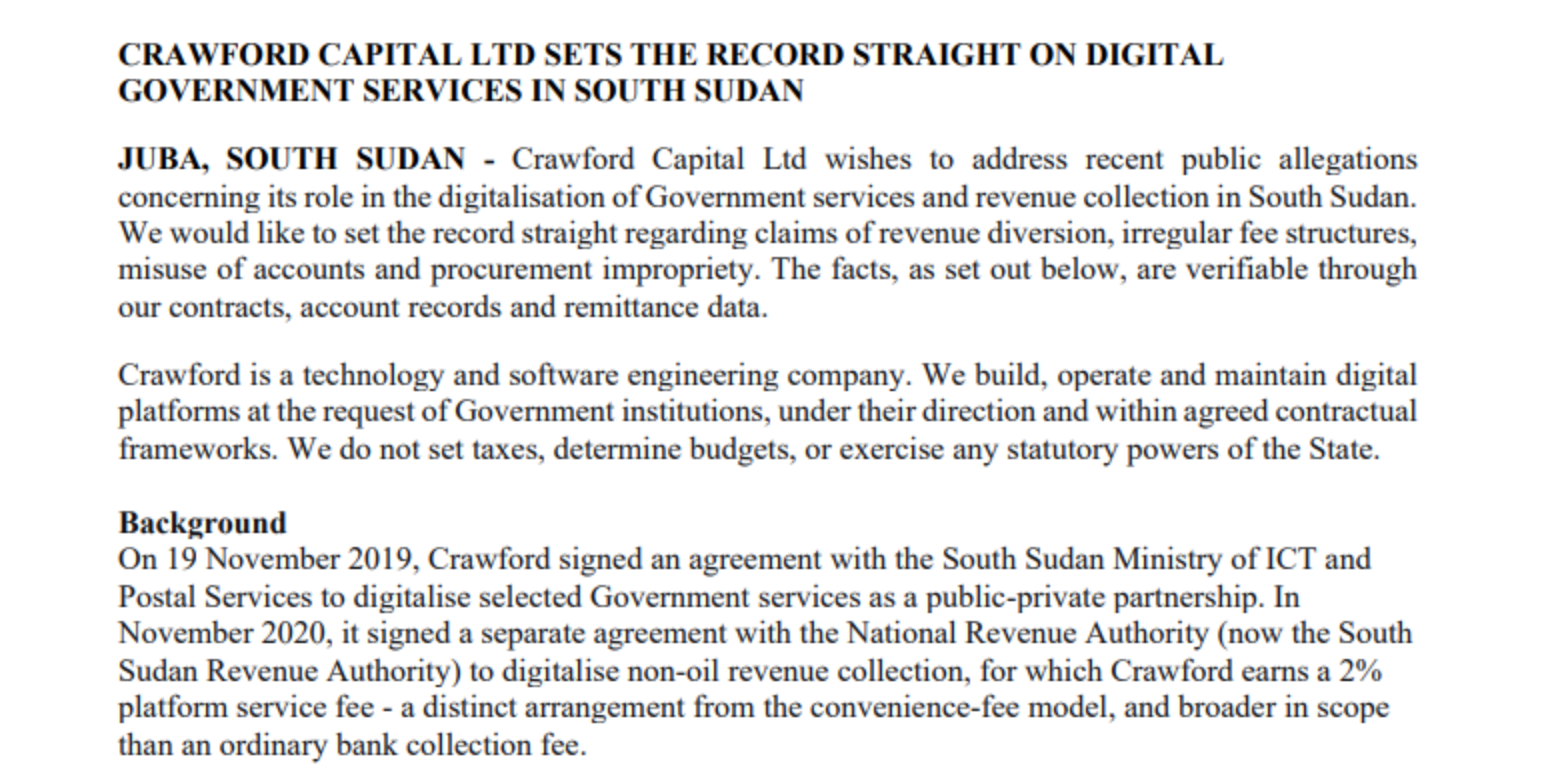 Crawford Capital Denies Misuse of Government Revenue and Trust Accounts. photo/ file