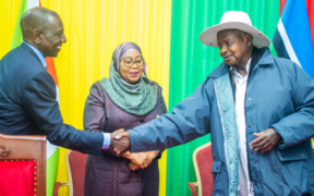 From left: Kenyan President William Ruto, Tanzania President Samia Suluhu and Uganda President Yoweri Museveni