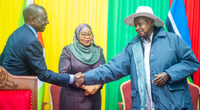 From left: Kenyan President William Ruto, Tanzania President Samia Suluhu and Uganda President Yoweri Museveni
