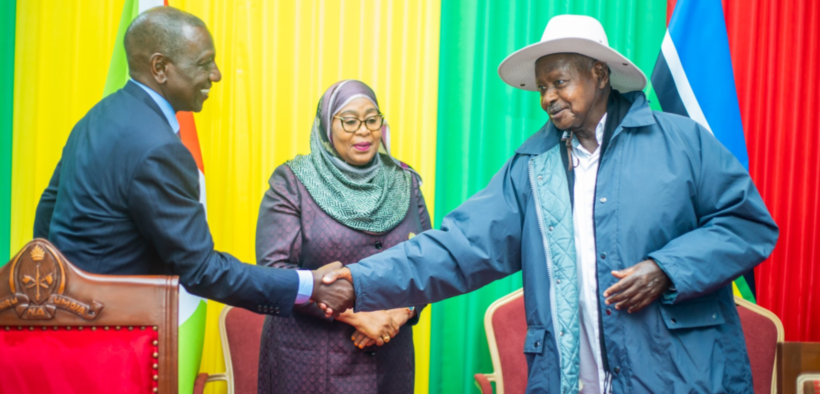 From left: Kenyan President William Ruto, Tanzania President Samia Suluhu and Uganda President Yoweri Museveni