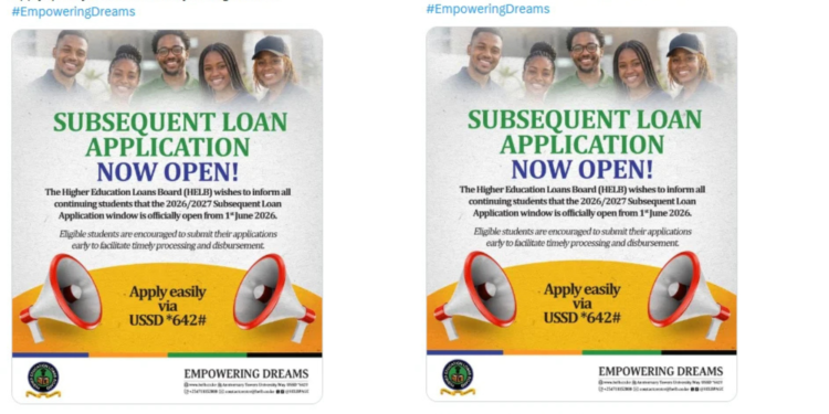 HELB Subsequent loan application format. Photo/ HELB