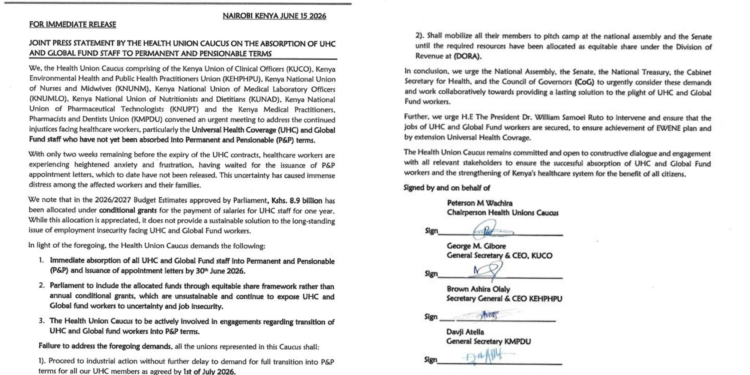 Health Unions Demand Permanent Hiring of UHC Workers. Photo/ UHC / X