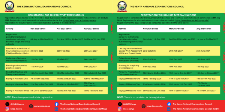Image showing TVET Examination calender. Photo/ Knec