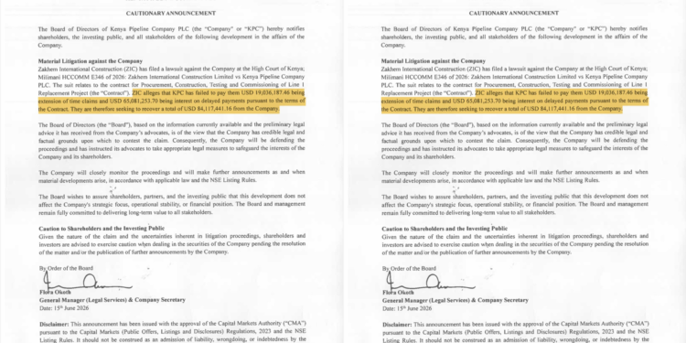 Kenya Pipeline Faces Ksh 10.89 Billion Lawsuit From Zakhem International Construction . Photo / file 