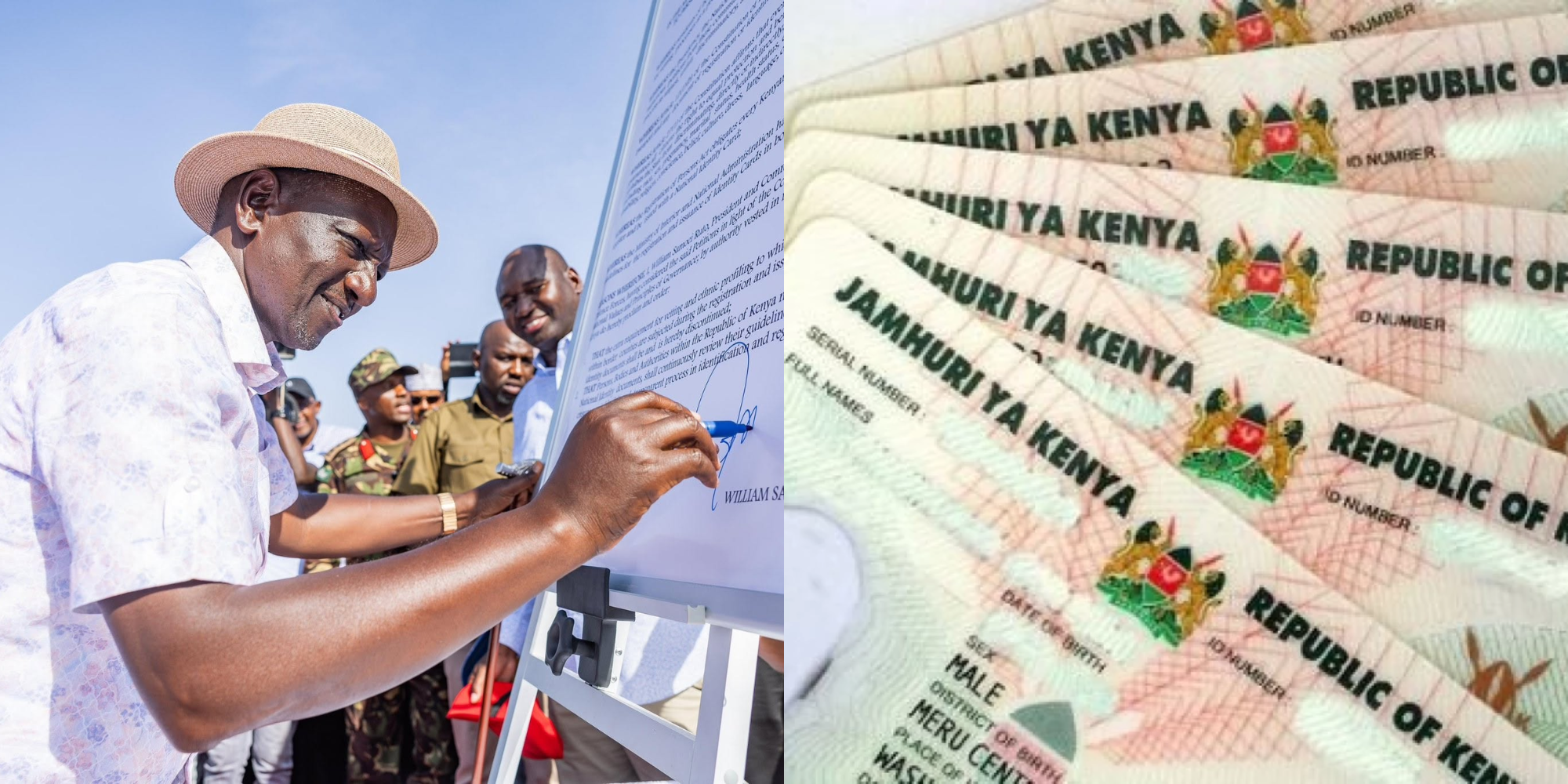 President William Ruto signing the Presidential Proclamation on Registration and Issuance of IDs to Border Counties in Wajir in February 2025