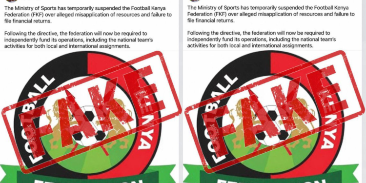 A screenshot of the fake FKF fund suspension notice. Photo/ Salim 