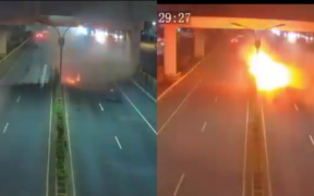 CCTV footage showing the car in flames PHOTO/X
