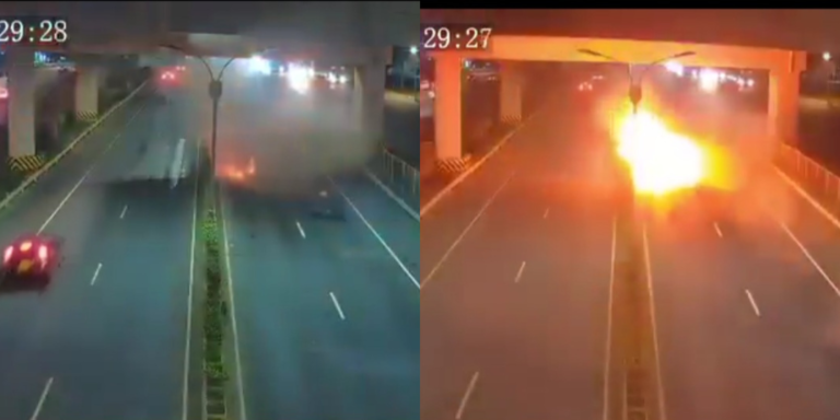 CCTV footage showing the car in flames PHOTO/X