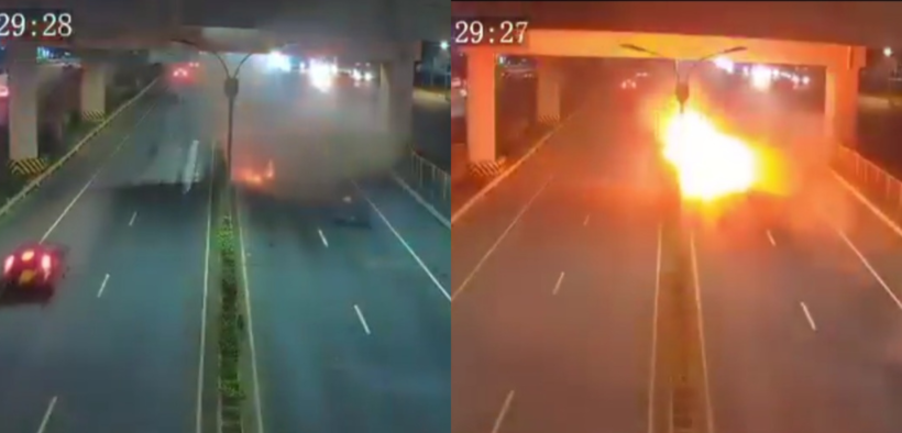 CCTV footage showing the car in flames PHOTO/X
