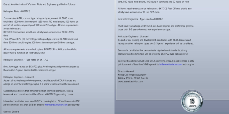 Everett Aviation Announces Vacancies for Helicopter Pilots, Engineers and TechniciansPHOTO/Everett Aviation