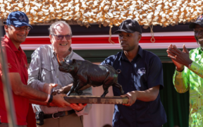 Adil Khawaja of Car No. 44 (AK 44) on left, receives the Top Fundraiser Award during the 2026 Rhino Charge event held at Ngilai Community Conservancy in Samburu County. Mr. Khawaja raised a remarkable KES 216 million in support of Rhino Ark’s conservation efforts, including the protection and preservation of Kenya’s mountain range ecosystems, commonly known as the country’s vital water towers. PHOTO/ File