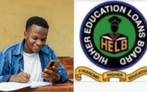 A photo collage of a student using a phone and the HELB logo for illustration. PHOTO/ HELB