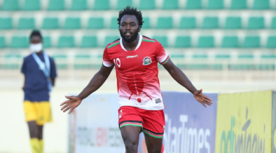 Former AFC leopards striker Elvis Rupia during a past Harambe Stars Match at Kasarani Stadium in Nairobi. PHOTO/ File