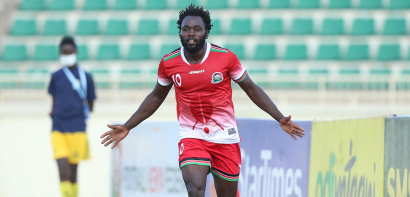 Former AFC leopards striker Elvis Rupia during a past Harambe Stars Match at Kasarani Stadium in Nairobi. PHOTO/ File