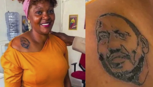 A collage of Racheal Wandeto and the tatoo she had of president Ruto PHOTO/FB