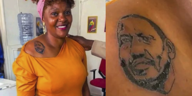 A collage of Racheal Wandeto and the tatoo she had of president Ruto PHOTO/FB
