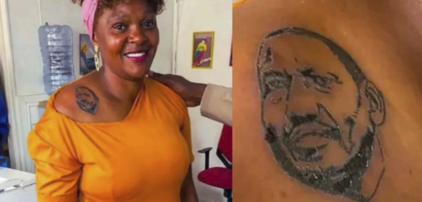 A collage of Racheal Wandeto and the tatoo she had of president Ruto PHOTO/FB