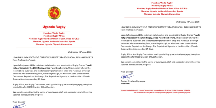 Uganda Rugby Withdraws Rugby Cranes 7s from Mauritius Sevens Over Ebola-Linked Restrictions