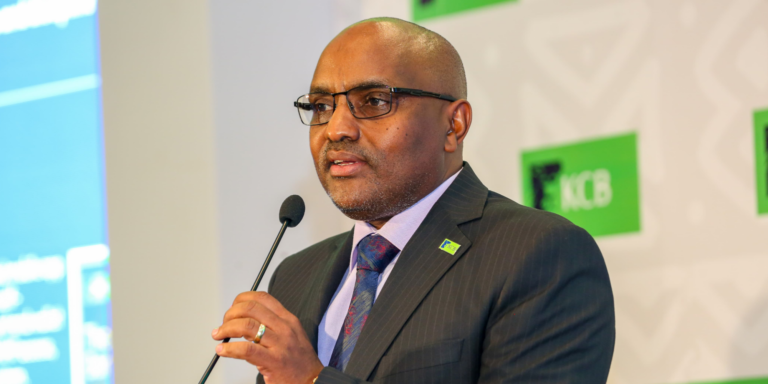 KCB Group CEO, Paul Russo addressing the media during a past event. PHOTO/FILE.