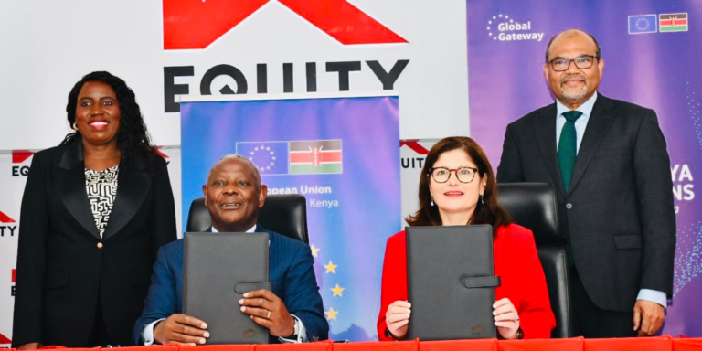 Dr. James Mwangi (Equity Group Foundation) and H.E. Henriette Geiger (EU Ambassador to Kenya) celebrate the signing of a landmark partnership to send 100 top-performing scholars annually to European universities. PHOTO/ Henriette Geiger