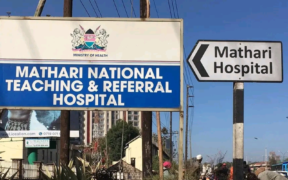 Mathari National Teaching and Referral Hospital (MNTRH) signpost leading to the main entrance. PHOTO/ File