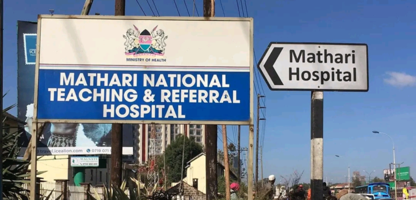 Mathari National Teaching and Referral Hospital (MNTRH) signpost leading to the main entrance. PHOTO/ File