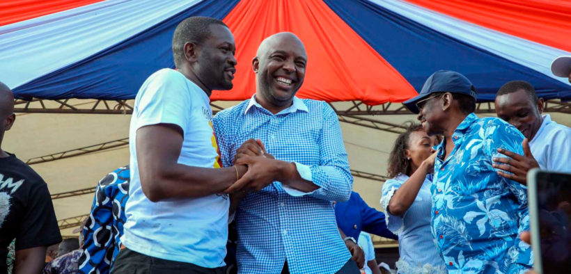 Murang’a Governor Irungu Kang’ata joins the Linda Mwananchi group led by Edwin Sifuna during a political meeting in Thika on June 14, 2026. PHOTO/ Dennis Onsongo
