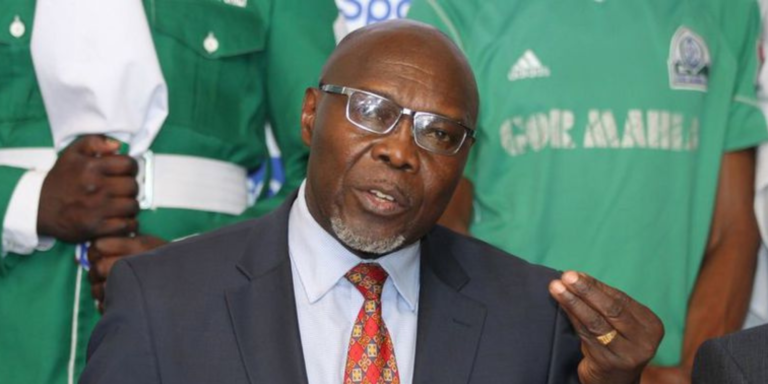 Gor Mahia chairman Ambrose Rachier during a past media address at Gor's headquarters in Nairobi. PHOTO/ File