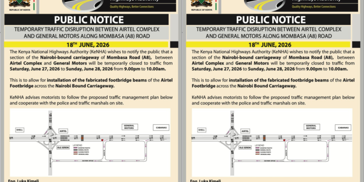 The notice issued by KeNHA.PHOTO/KeNHA