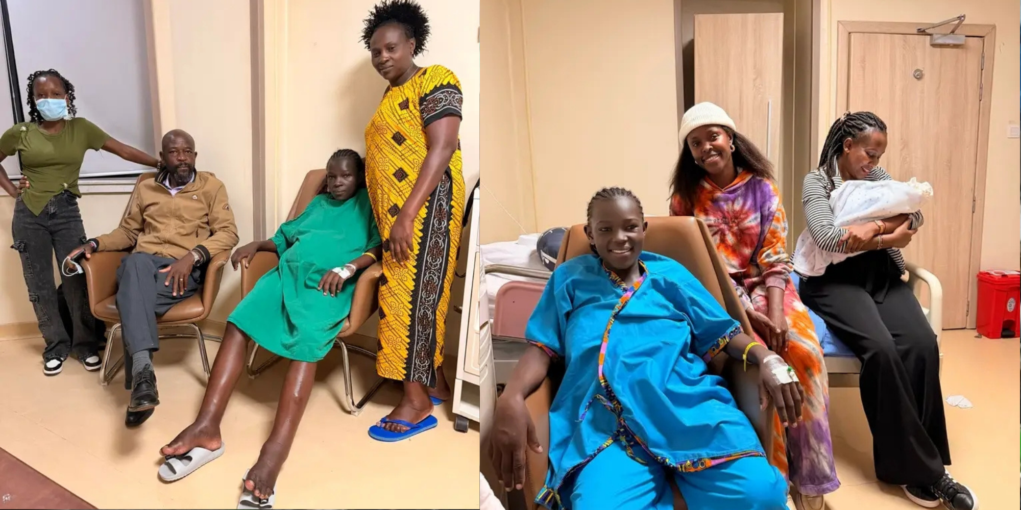 A collage photo of Dem wa Facebook and her family at the hospital before giving birth and after giving birth with Awinja when she visited. PHOTO/ Dem wa Facebook FB