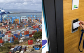 A photo collage of a section of the port of Mombasa and a person swiping their key card to access a building. PHOTO/ File