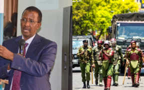 IPOA Chairperson Mr. Ahmed Issack Hassan and Kenyan GSU police match towards protestors in Nairobi CBD on August 4, 2024. PHOTO/ Citizen Digital/ IPOA