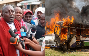 Kitengela Chairman of the Maa Unity Agenda, Godfrey Olenghabaiya, leads elders in a peace gathering and issues a firm warning ahead of June 25 protests amid rising tensions and a vehicle on fire after chaos that erupted at the women and youth empowerment event in Kuresoi North on June 19, 2026. PHOTO/ Screengrab
