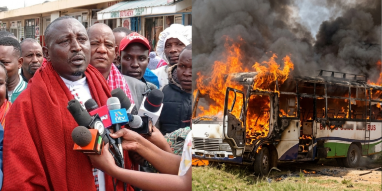 Kitengela Chairman of the Maa Unity Agenda, Godfrey Olenghabaiya, leads elders in a peace gathering and issues a firm warning ahead of June 25 protests amid rising tensions and a vehicle on fire after chaos that erupted at the women and youth empowerment event in Kuresoi North on June 19, 2026. PHOTO/ Screengrab