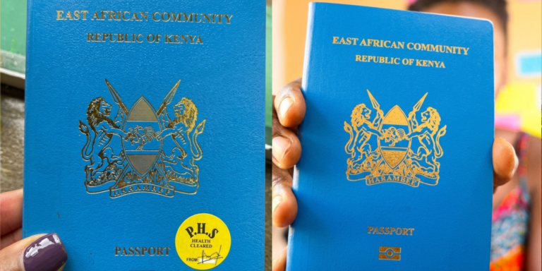 A collage photo of Kenyans holding an EAC Passport. PHOTO/ Varsity Scope