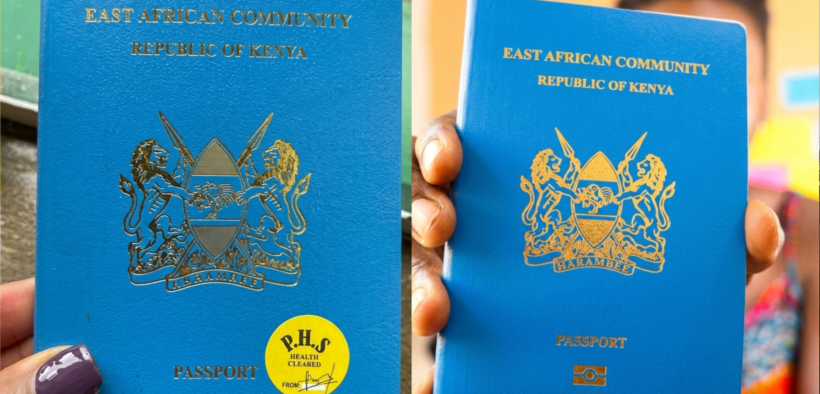 A collage photo of Kenyans holding an EAC Passport. PHOTO/ Varsity Scope