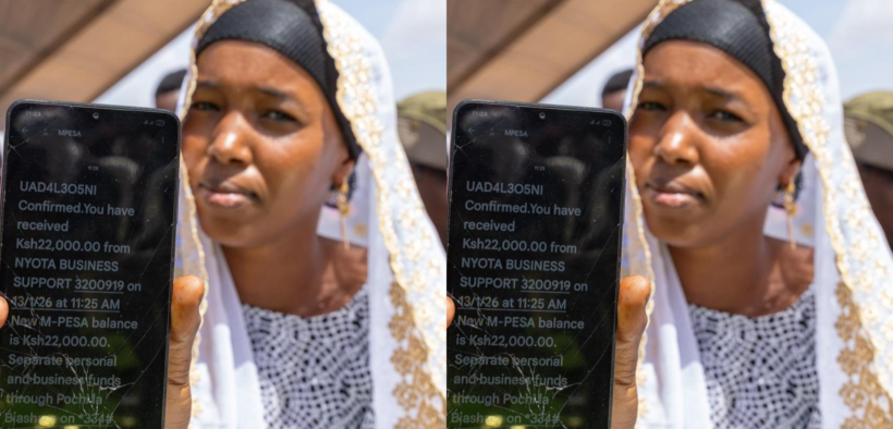A woman who is a NYOTA beneficiary showcasing her money from the program PHOTO/COURTESY