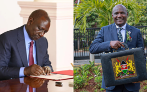 A photo collage of President William Ruto assenting the finance bill 2026 into law at StateHouse and treasury CS John Mbadi during 2026/27 budget reading at Bunge towers. PHOTO/ File
