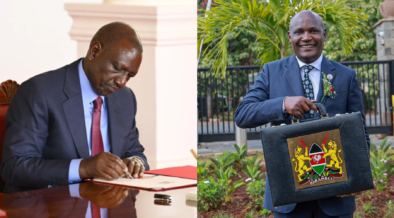A photo collage of President William Ruto assenting the finance bill 2026 into law at StateHouse and treasury CS John Mbadi during 2026/27 budget reading at Bunge towers. PHOTO/ File