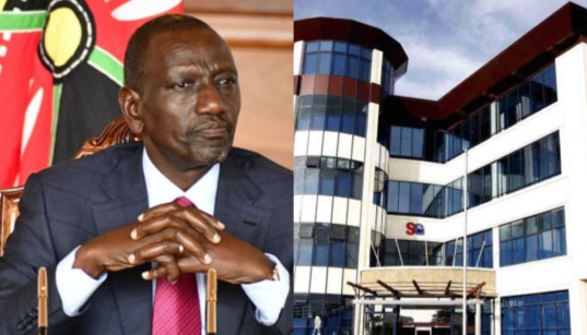 A collage of president William Ruto and the Standard building PHOTO/Standard