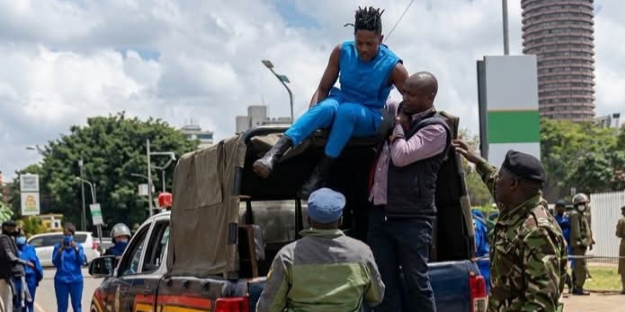 Police arrest Eric Omondi during demonstrations in Nairobi CBD as protesters marked the anniversary of the June 25 Anti-Finance Bill protests. PHOTO/ Screengrab