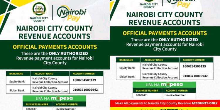 Nairobi County Publishes Official Paybill and Bank Accounts for All Payments