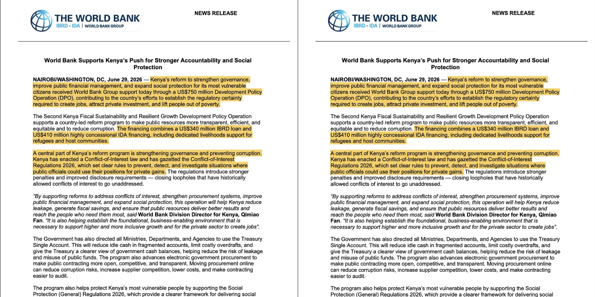 World Bank Approves US$1.25 Billion Financing for Kenya . Photo/ File