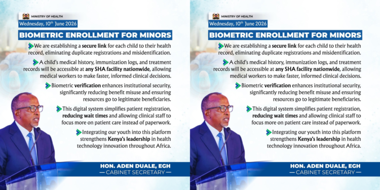 Ministry of Health Introduces Biometric Enrollment for Children.Photo/ Aden Duale /X