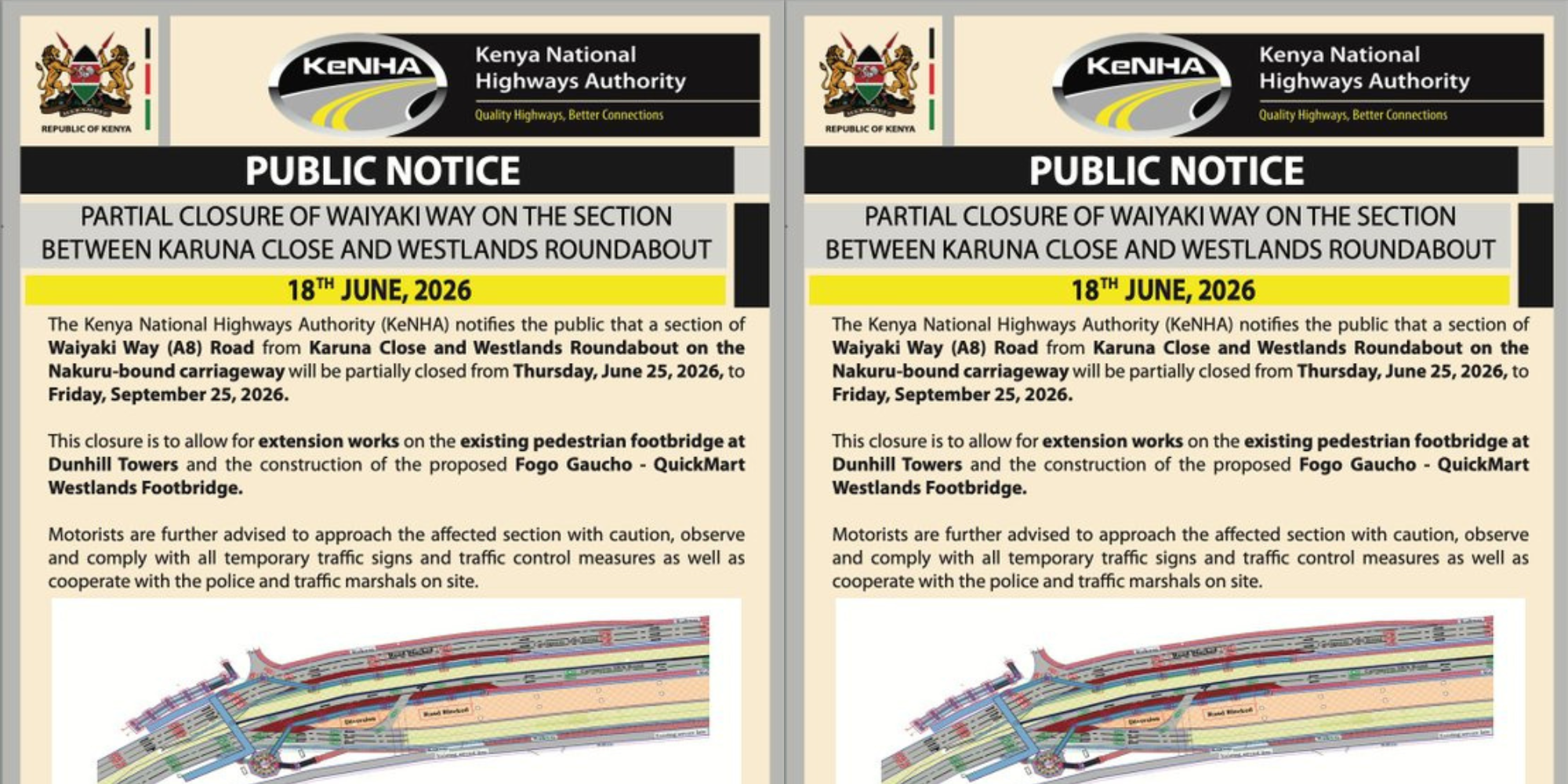 KeNHA Announces Partial Closure of Waiyaki Way for Three Months . Photo/ KeNHA