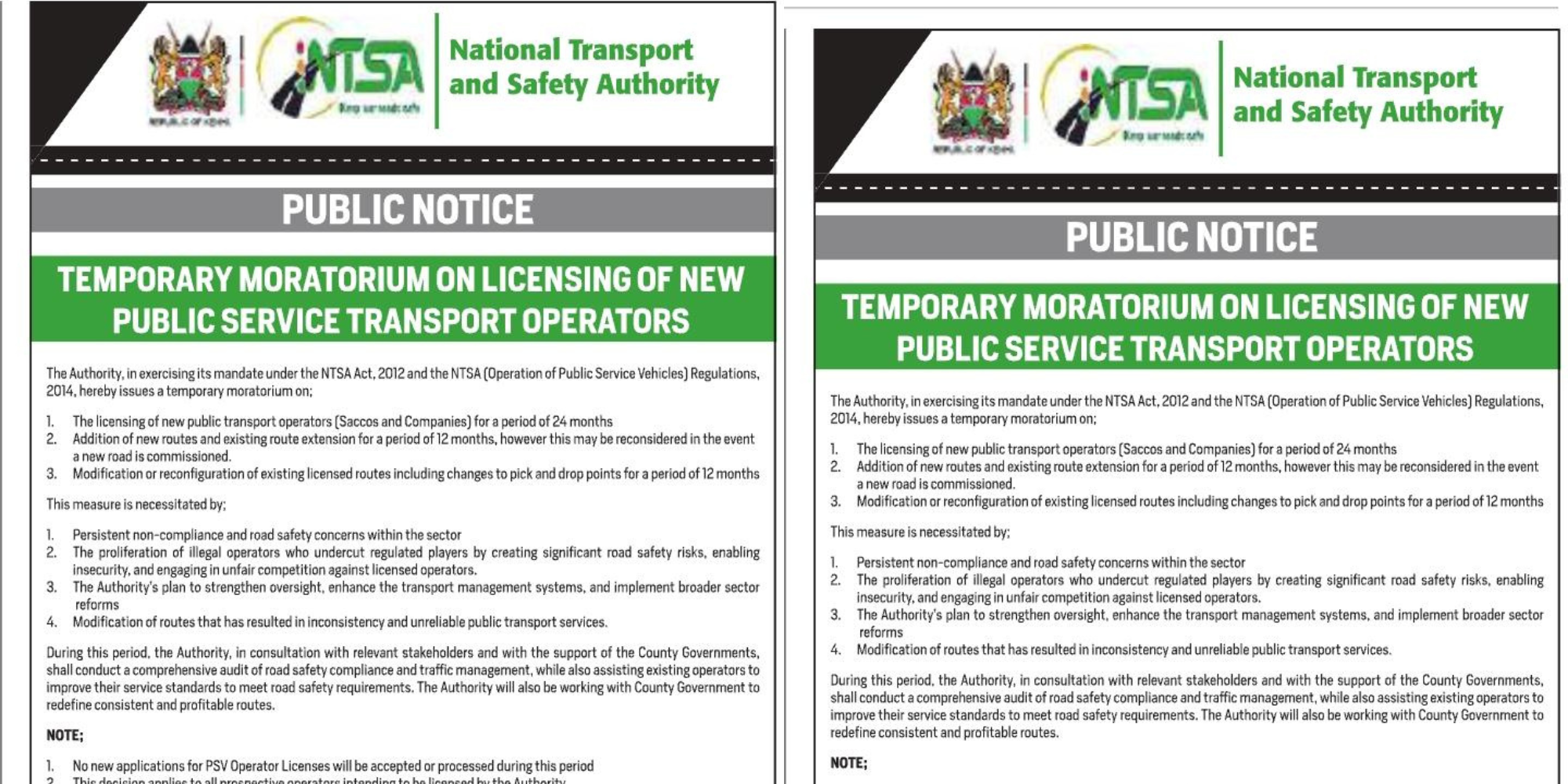NTSA Suspends New PSV Operator Licences for Two Years. Photo/ file