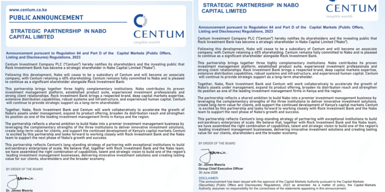 Centum Sells Majority Stake in Nabo Capital to Rock Investment Bank